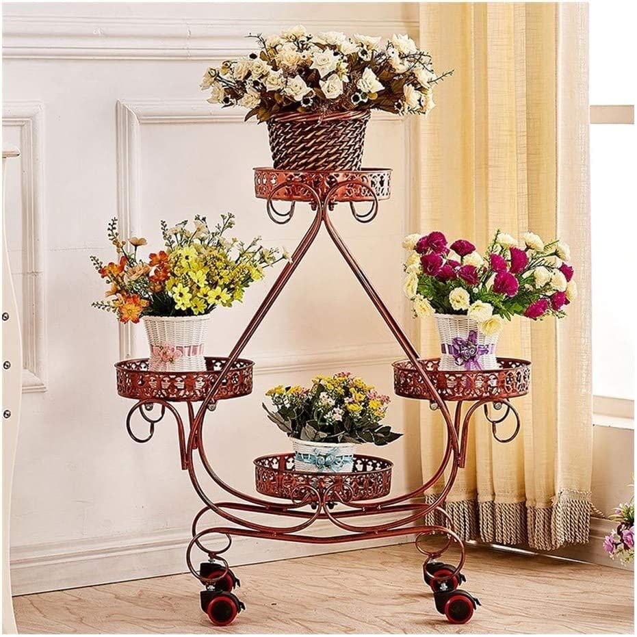 Support de plante avec roues de frein en fer blanc stable