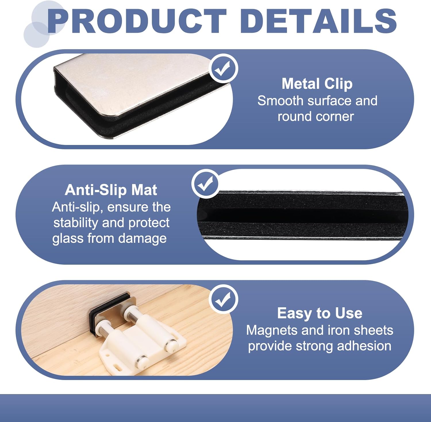 uxcell 2Pcs Magnetic Touch Push Open Latch, Glass Door Catch Latch Closures Double Magnetic Catch Latches with Clamp and Screw for 3-6mm Door for Drawer Cupboard Closet, Brushed Silver