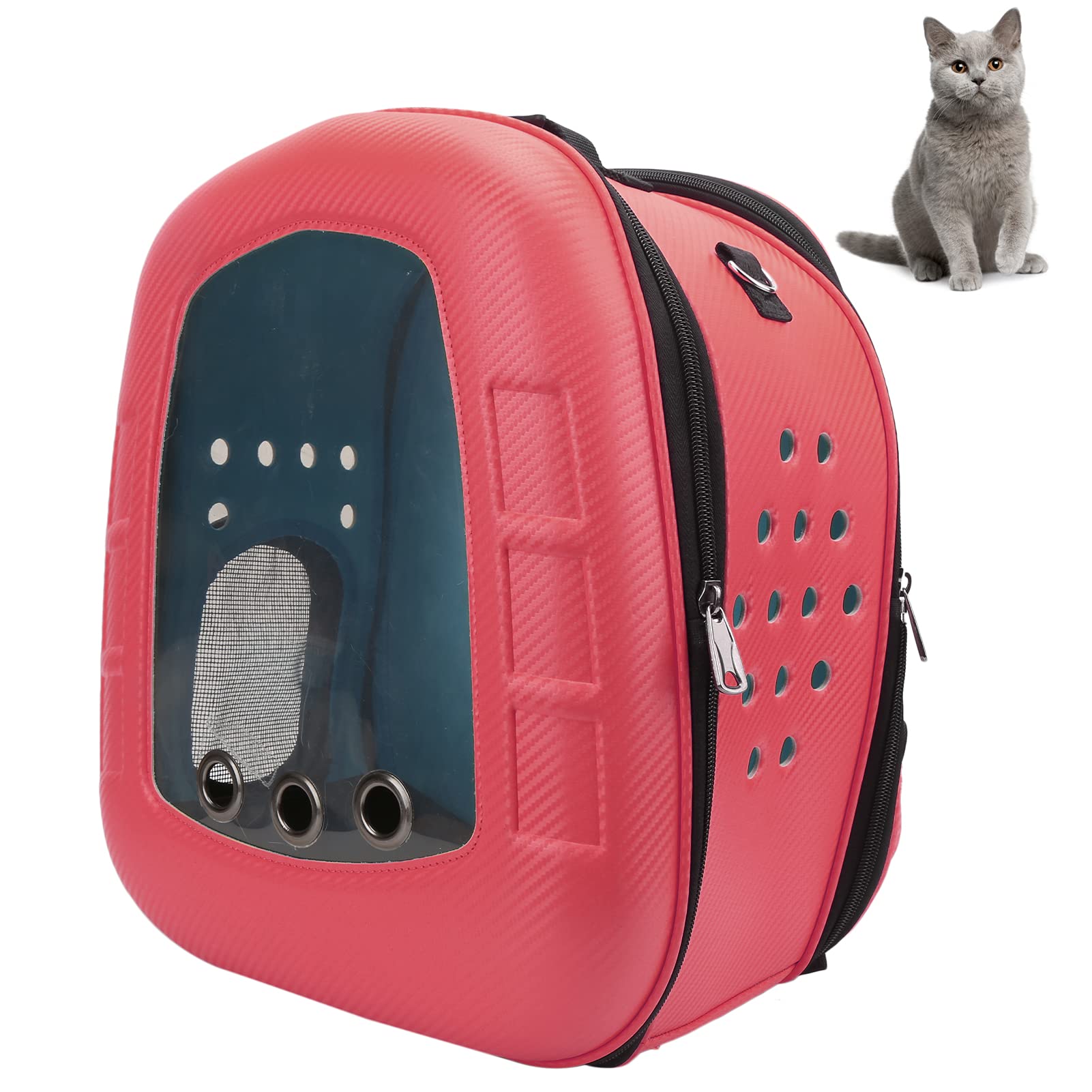 Haustier-Rucksack, Raumkapsel, atmungsaktiv, verdickt, für Katzen und Hunde, Freisprecheinrichtung, Reisen zum Wandern, Spazierengehen, Eva-poröses Material, Schwarz, 42 x 37 x 25 (Rot)