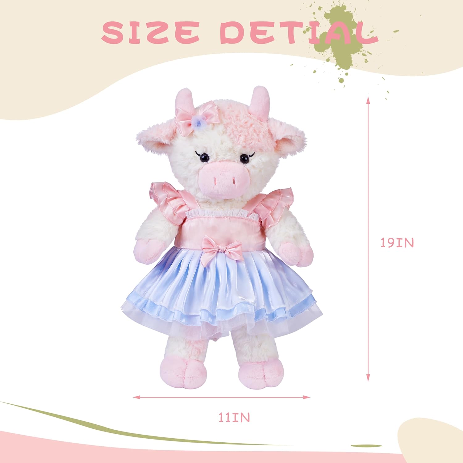 19" Big Cow Stuffed Animal, Large Plush Toy Wearing a Pink Dress, for Babies,Girls on Christmas or Valentine's Day