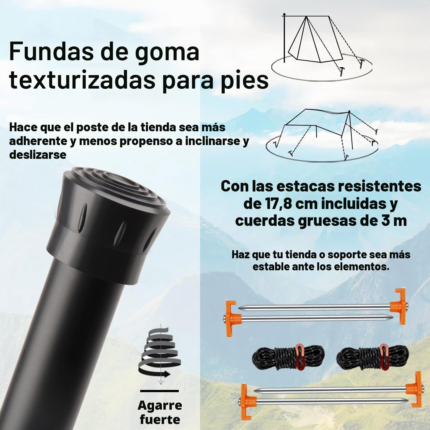 Postes para Lonas Resistentes Ajustables, AVOFOREST Aluminio de Aviación 2.65m Postes Telescópicos para Tienda con Tapa Protectora Postes Plegables Resistentes al Viento Juego de 2 para Lonas - Toldo