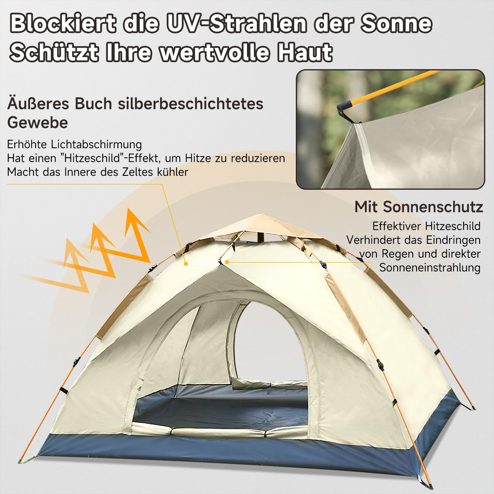 Pop Up Zelt 3-4 Personen KOMCLUB Automatisches Camping Zelt 3-4 Personen  Pop  Up Zelt Mit Matte, UV-Schutz, Strand & Outdoor