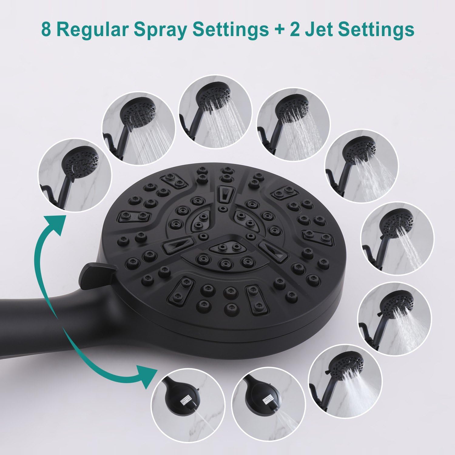 Tub Shower Faucet Combo, Matte Black Shower System 10 Patterns Handheld Shower Head with Tub Spout, Shower Trim Kit with Shower Head & Brass Valve