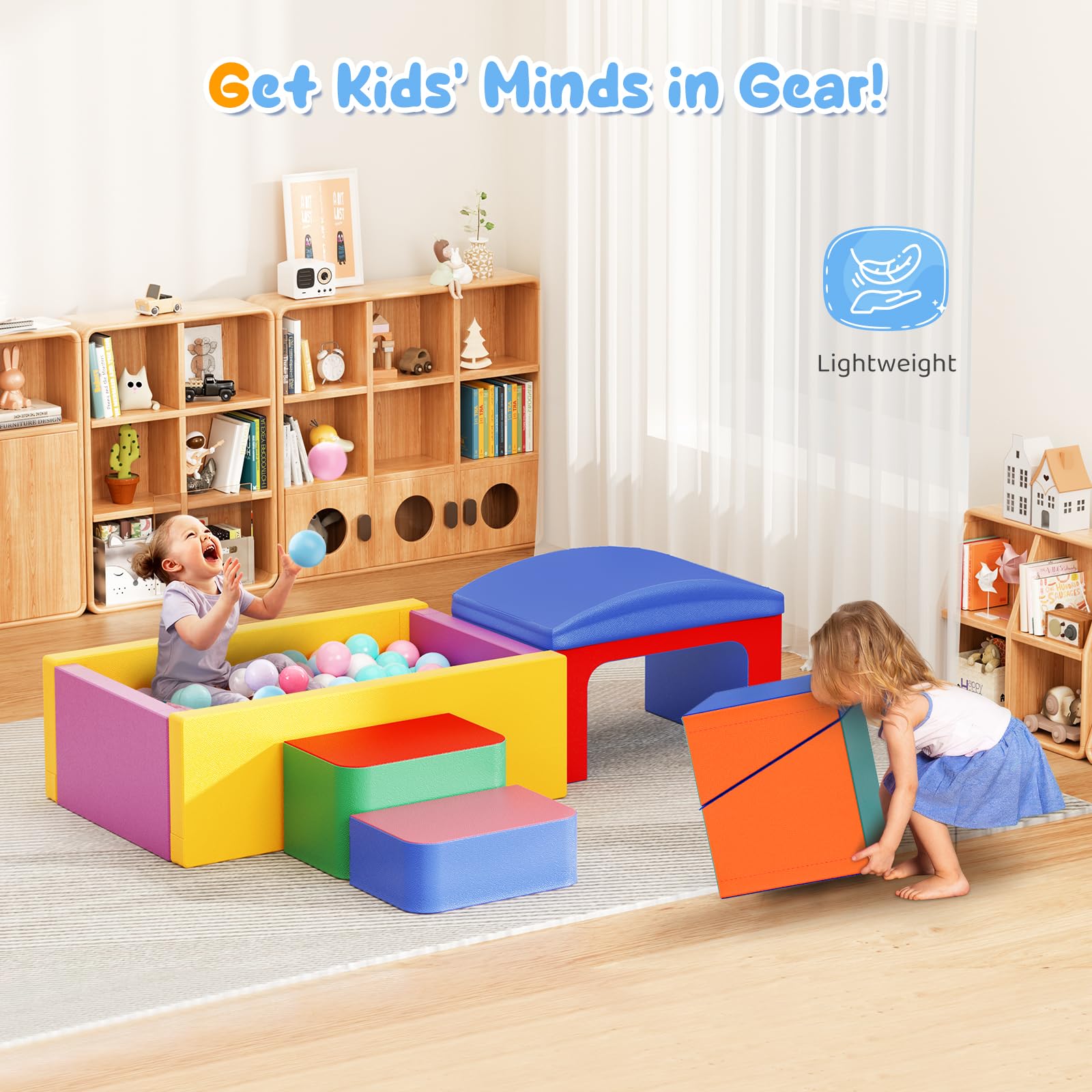 Lischwert Schaumstoff Bausteine Kinder Softbausteine Klettern Riesenbausteine Motorik Großbausteine Kinder Montessori Spielzeug, Waschbare Hülle für Indoor-Spaß, Baby Soft Playset (JM-Bällebad-Farbe)
