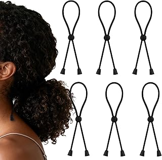 Brvlsoc 6-Pack Adjustable Satin Hair Ties for Thick Curly Styles – Afro Puffs, Locs, Ponytails & Pineapples for Women & Girls (Black)