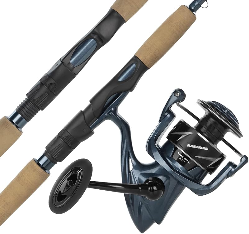 Combo de caña y carrete de pesca de agua salada KastKing Rekon, combo de carrete giratorio | Arrastre de fibra de carbono de hasta 55 libras domestica grandes peces de agua salada; Engranajes de latón endurecido y marco NyliTech resistente a la corrosión Endure