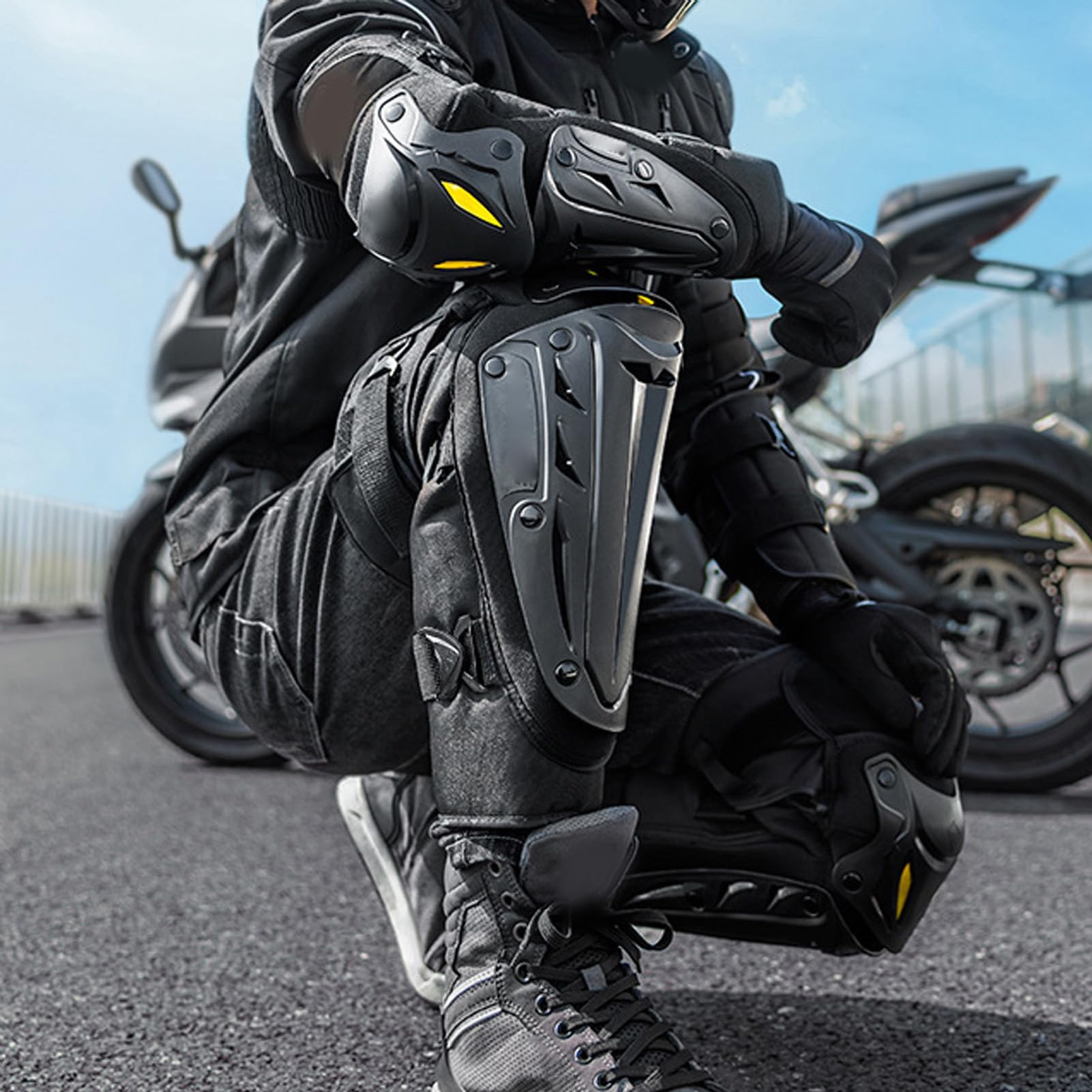 Ginocchiera per Motocicletta, Precurvata Regolabile da 45 a 180 Gradi con Cinghia di Fissaggio a Innesto, per Attrezzatura Protettiva per Pattinaggio su Sci, Motocross, Cross (COLORFUL)