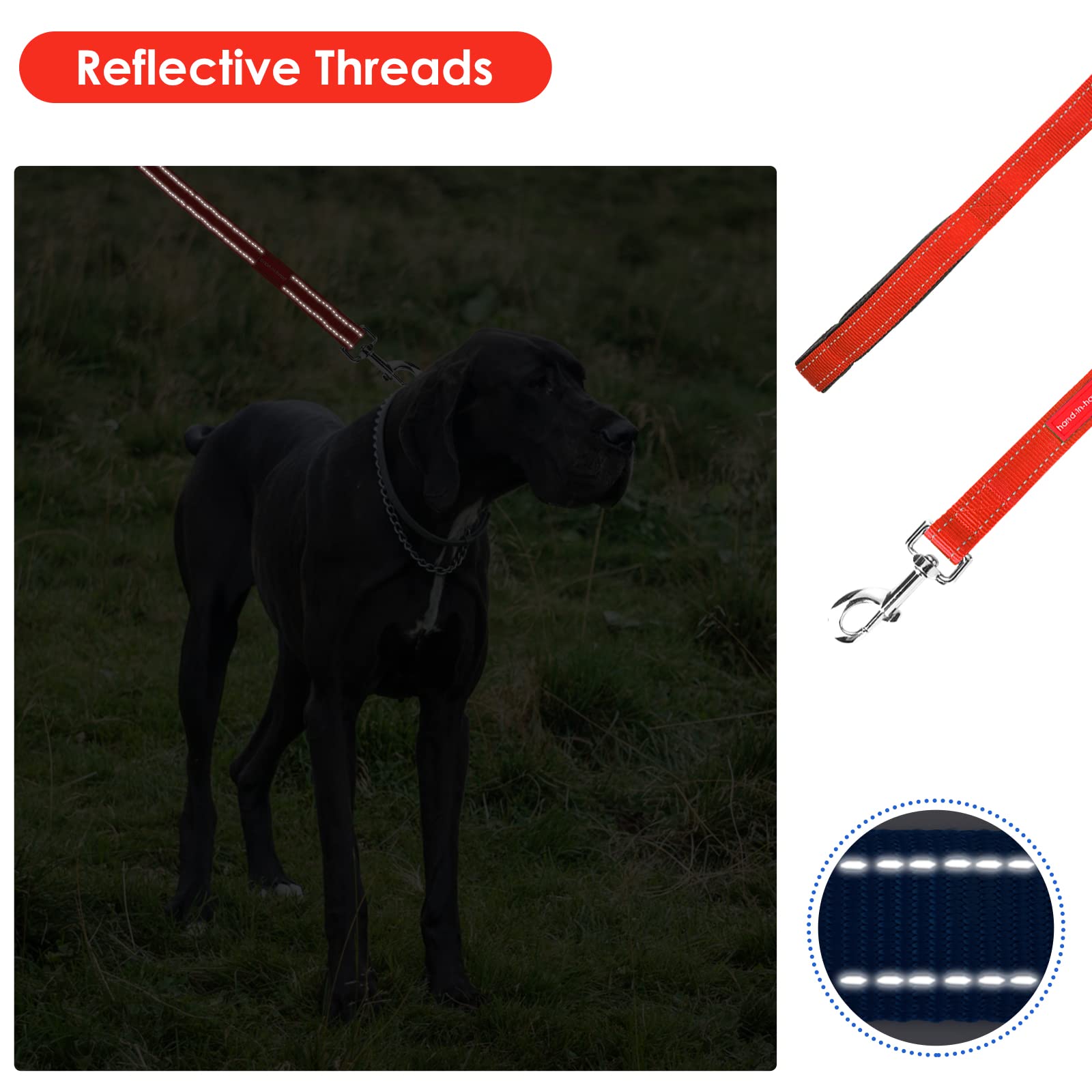 Guinzaglio Corto Per Cani Con Manico Imbottito - 60 Cm, Nylon Riflettente | Per Passeggiate Sicure - Foto 7