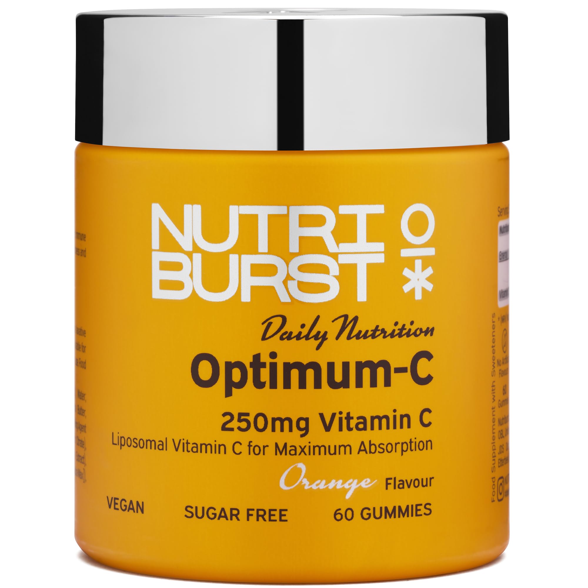 Nutriburst Optimum C - Liposomal Vitamin C (250mg) - Energy & Immune System Support - Orange Flavour - 60 Gummies 1 Month Supply - Suitable for Vegans