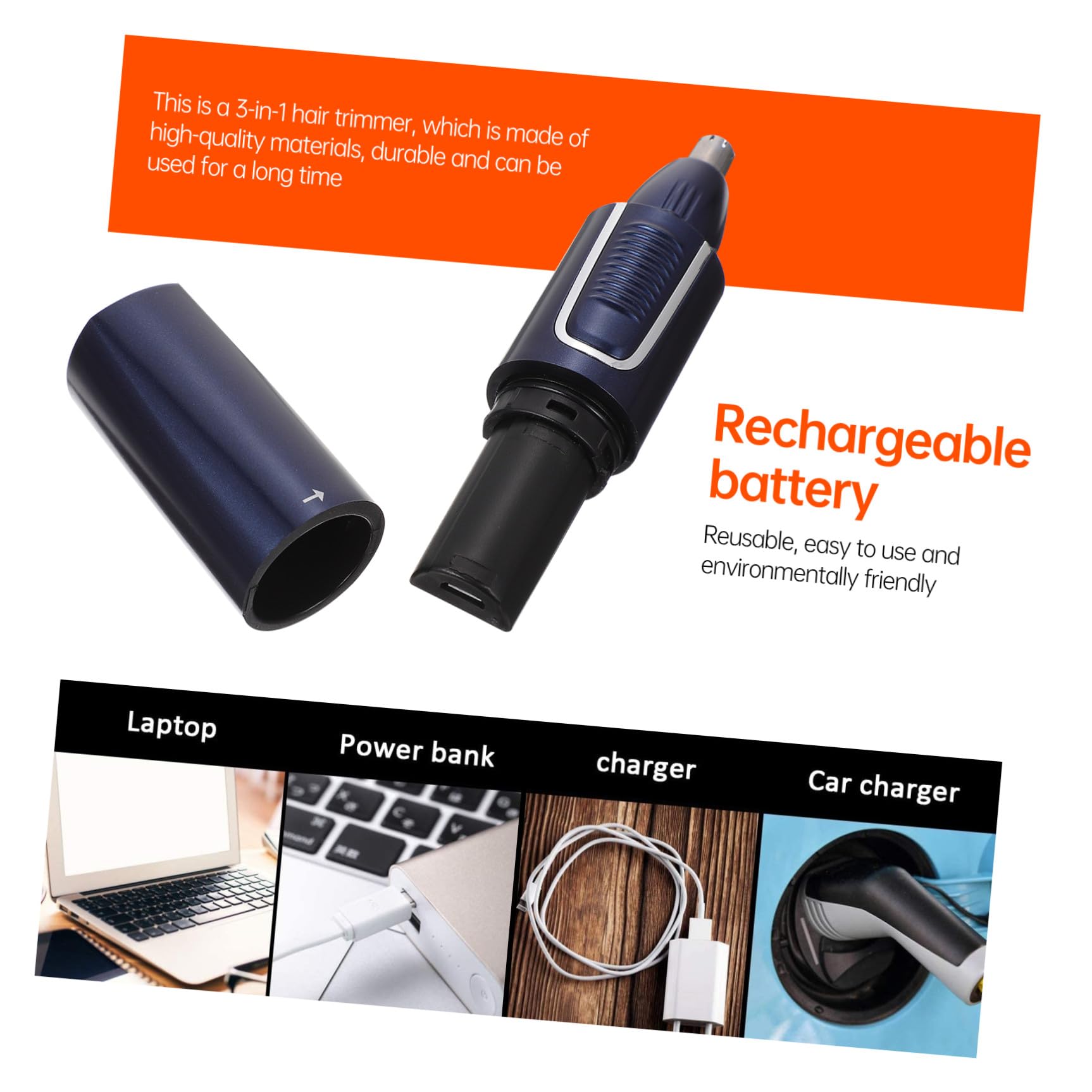Recortador de Vello Nasal Recargable por USB Lavable para Hombres