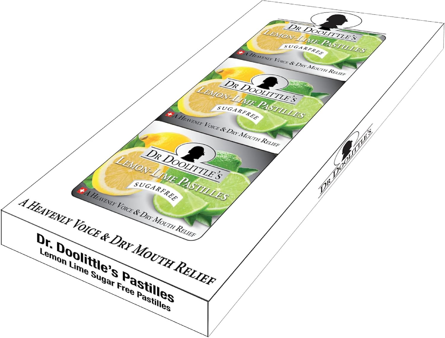 DOOLITTLE Dr Sugar Free Soft Fruit Pastilles for Voice and Throat Gift Set, Lemon Lime Flavor, 2.12 Ounce Tin, Approximately 25 Count Package, 3 Tin