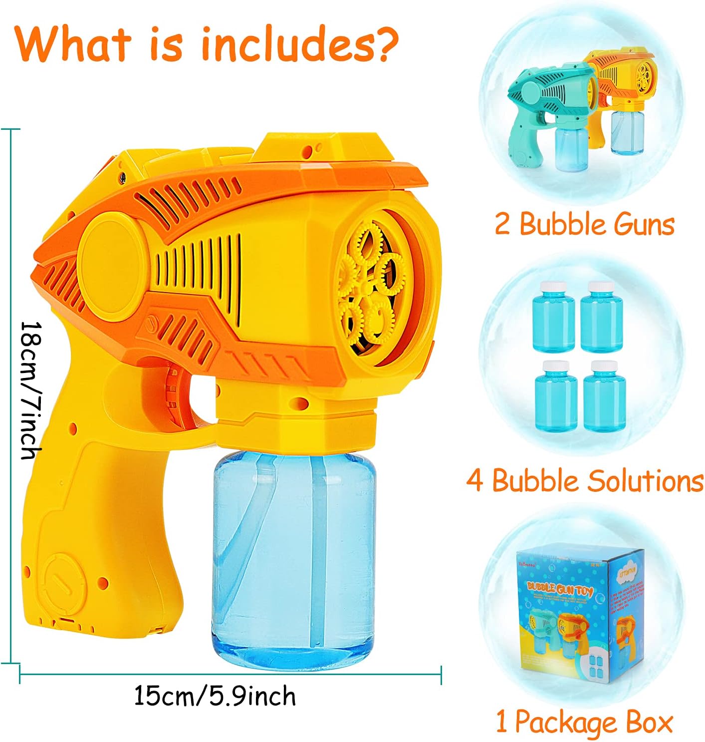 2 Pack Rich Bubble Guns Bubble Machine Blaster with Music, 2 Mode Outdoor Easter Toys Bubble Blower Maker with 4 Refill Solution, Kids Toddler Summer Toys Easter Party Favor Birthday Gifts Boy Girl