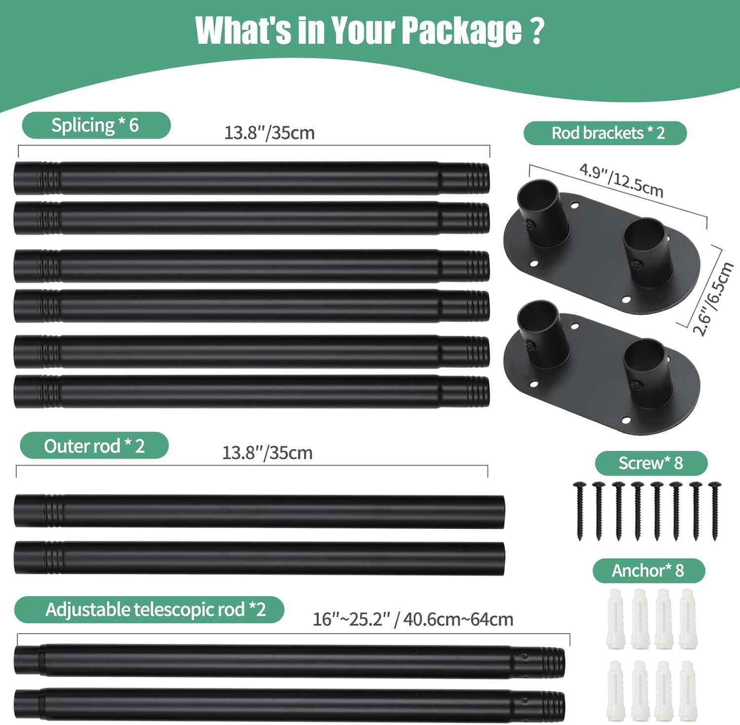 Double Shower Curtain Rod 28 to 75 Inches Elegant Double Shower Rod Adjustable Wall Mounted Double Shower Curtain Pole for Bathroom (Black, 28 to 75")