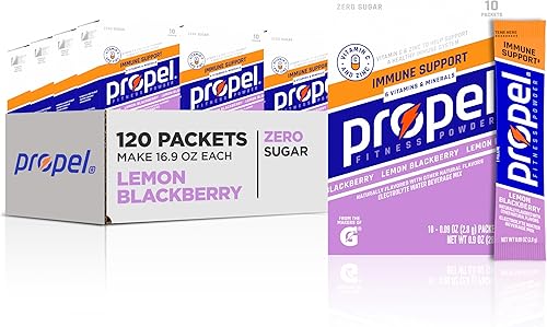 Miniatura 10 de Propel Immune Support - Sobres de polvo de mezcla de bebida agua con electrolitos mejorada, frambuesa-naranja, 100% del valor diario de vitamina C