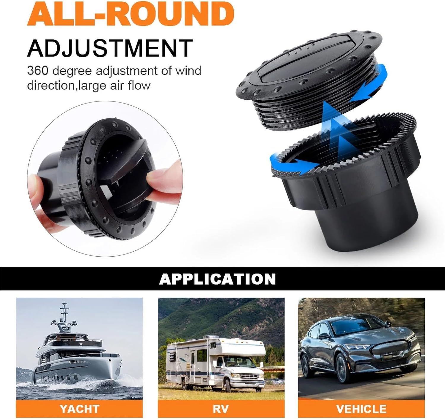Lawsen Rv Vent Knob 2-Pack 65mm Knob Rotation Air Vent, Universal Outlet for Bus RV Car Dashboard