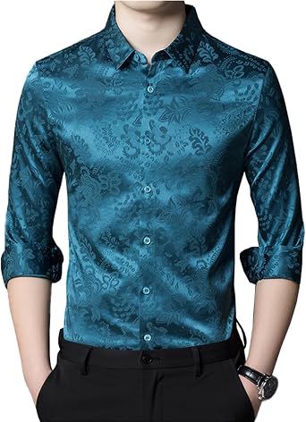 Mens Luxury Mulberry Silk Shirts Long Sleeve Casual Button-Down Business Dress Shirts Formal Lapel Shirt