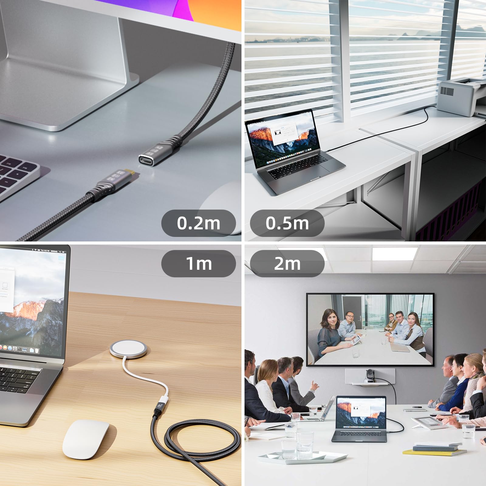 Prolunga Thunderbolt 4 2 metri, USB 4 40Gbps Prolunga USB Type C, 240W 48/5A Cavo Prolunga Thunderbolt 8K@60Hz 4K@144Hz per Thunderbolt 5, Switch, MacBook, iPad Pro, VR, SSD
