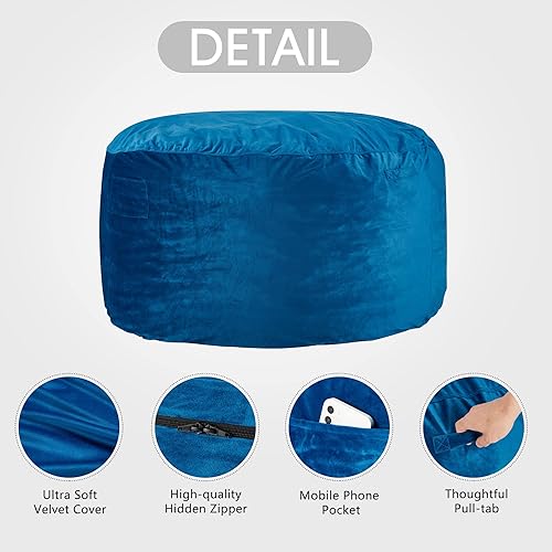 Miniatura 6 de Homguava Puf Chair Grandes bolsas de frijoles de 5 pies con relleno de espuma viscoelástica, sillas de puf grandes, sofá suave con funda de