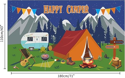 Miniatura 2 de Telón de fondo de camping para fiestas temáticas de campamento, suministros de decoración de fiesta Happy Camper, telón de fondo de fotos de
