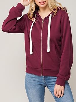 Mixmatchy women's solid basic long sleeve zip up fleece jacket Clearance