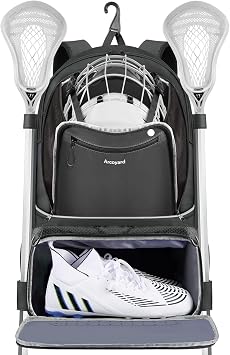 Arcoyard Extra Large Lacrosse Backpack with 2 Stick Holders, Professional Lacrosse Bag for Youth with Ventilated Cleats Compartment and Insulated Pocket, for All Field Hockey Gear