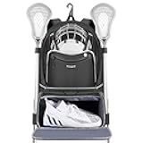 Extra Large Lacrosse Backpack with 2 Stick Holders, Professional Lacrosse Bag for Youth with Ventilated Cleats Compartment and Insulated Pocket, for All Field Hockey Gear