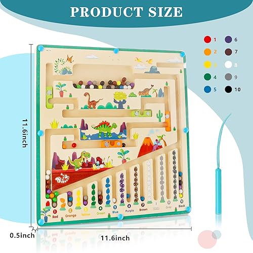 Miniatura 4 de Juguete magnético de laberinto de color y número, juguetes Montessori de madera para niños pequeños, aprendizaje educativo de clasificación de