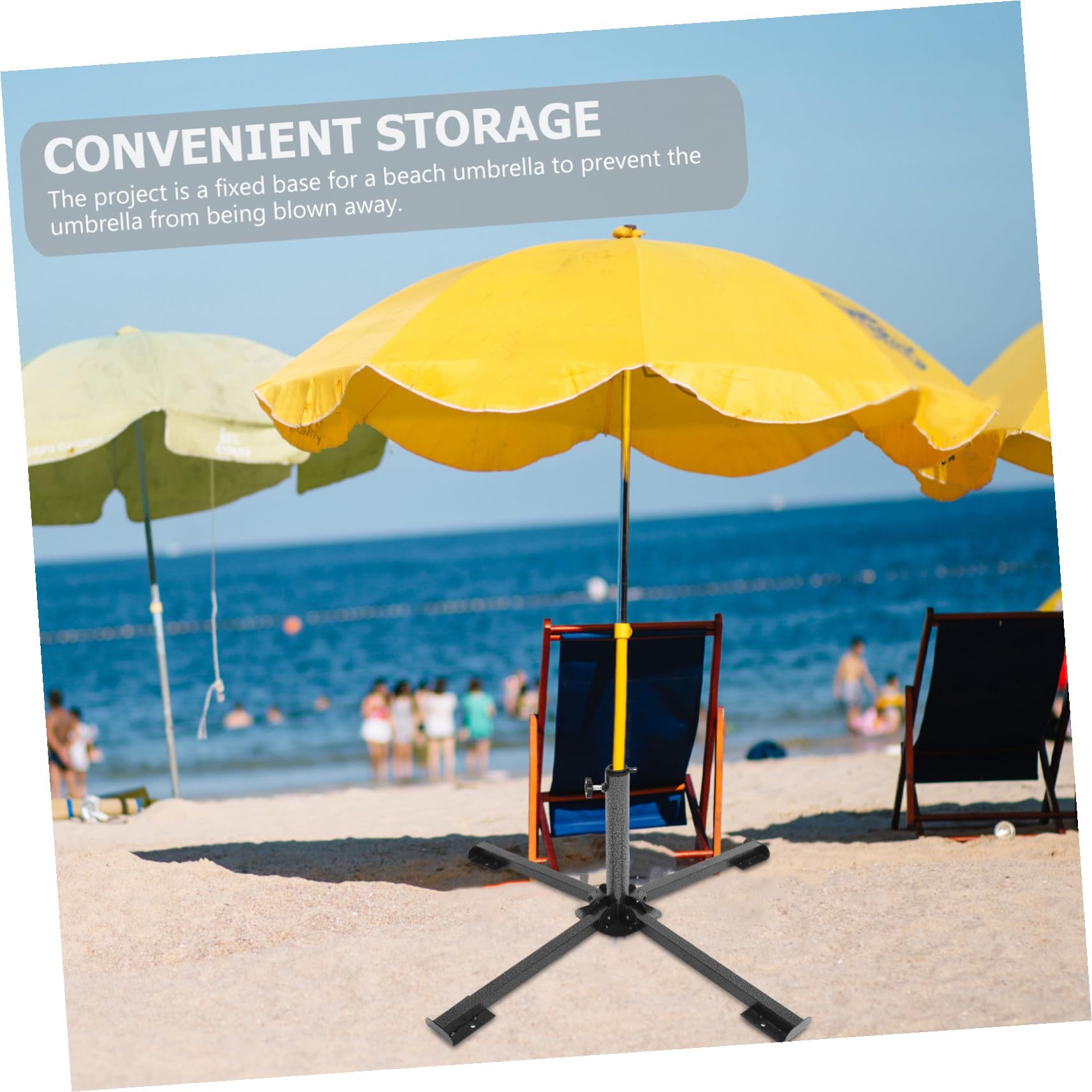 SUPVOX Base Portaombrelli in Ferro Nero a 4 Piedi Pieghevole, Supporto per Ombrellone da Spiaggia Leggero e Stabile per Giardino e Vacanze Estive