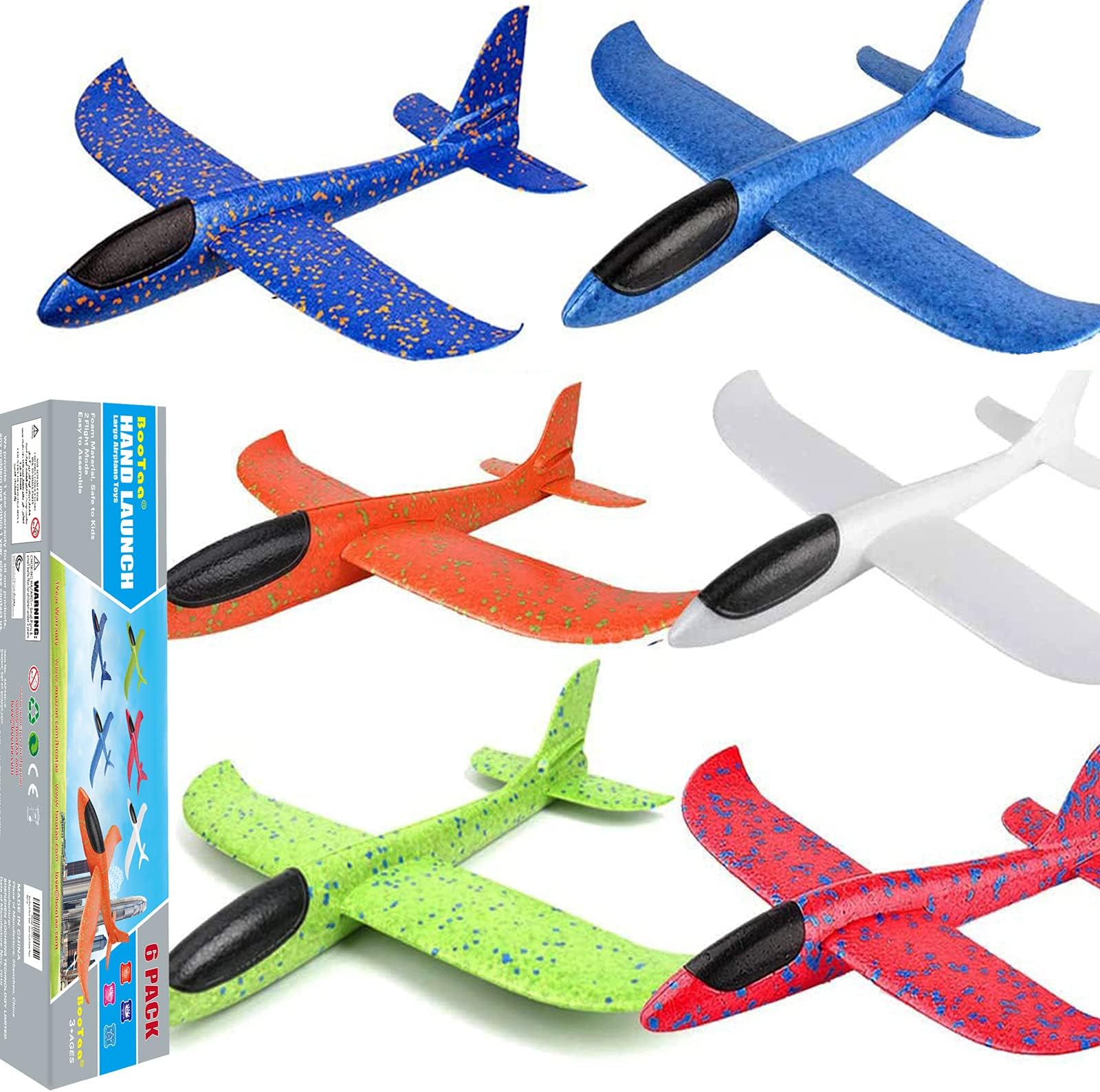 - 6 Pack Airplane Toys, 17.5" Large Throwing Foam Plane, 2 Flight Mode Foam Gliders, Birthday Gifts for Kids 3 4 5 6 7 8 9 10 11 12 Year Old Boys Kids Girls, Outdoor Yard Family Game Toys