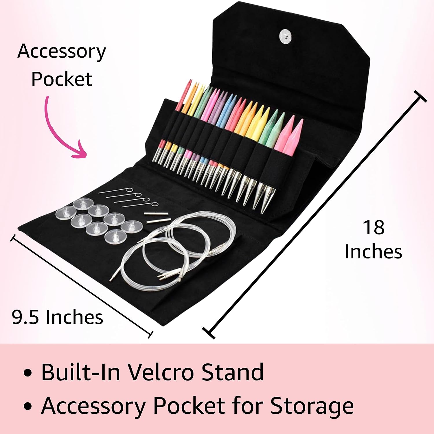 Lykke Colour 5 in. Complete Set US 4, 5, 6, 7, 8, 9, 10, 10.5, 11, 13, 15, 17 Interchangeable Circ. Knitting Needles for DK, Worsted, Super Chunky Yarn, Birch, 5 Cords, Black VS Case, Project Bag