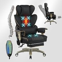 500LBS Heavy Duty Office Chair, Executive Massage Office Chair with Foot Rest 6 Points Vibration, Big and Tall Desk Chairs, Reclining Managerial Computer Chair with Lumbar Support, Dark Grey