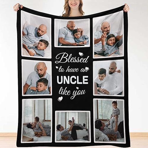 HUGLAZY Regalos para el tío, mantas personalizadas con fotos, regalos para el día del padre, regalos de cumpleaños con fotos, mantas de fotos,