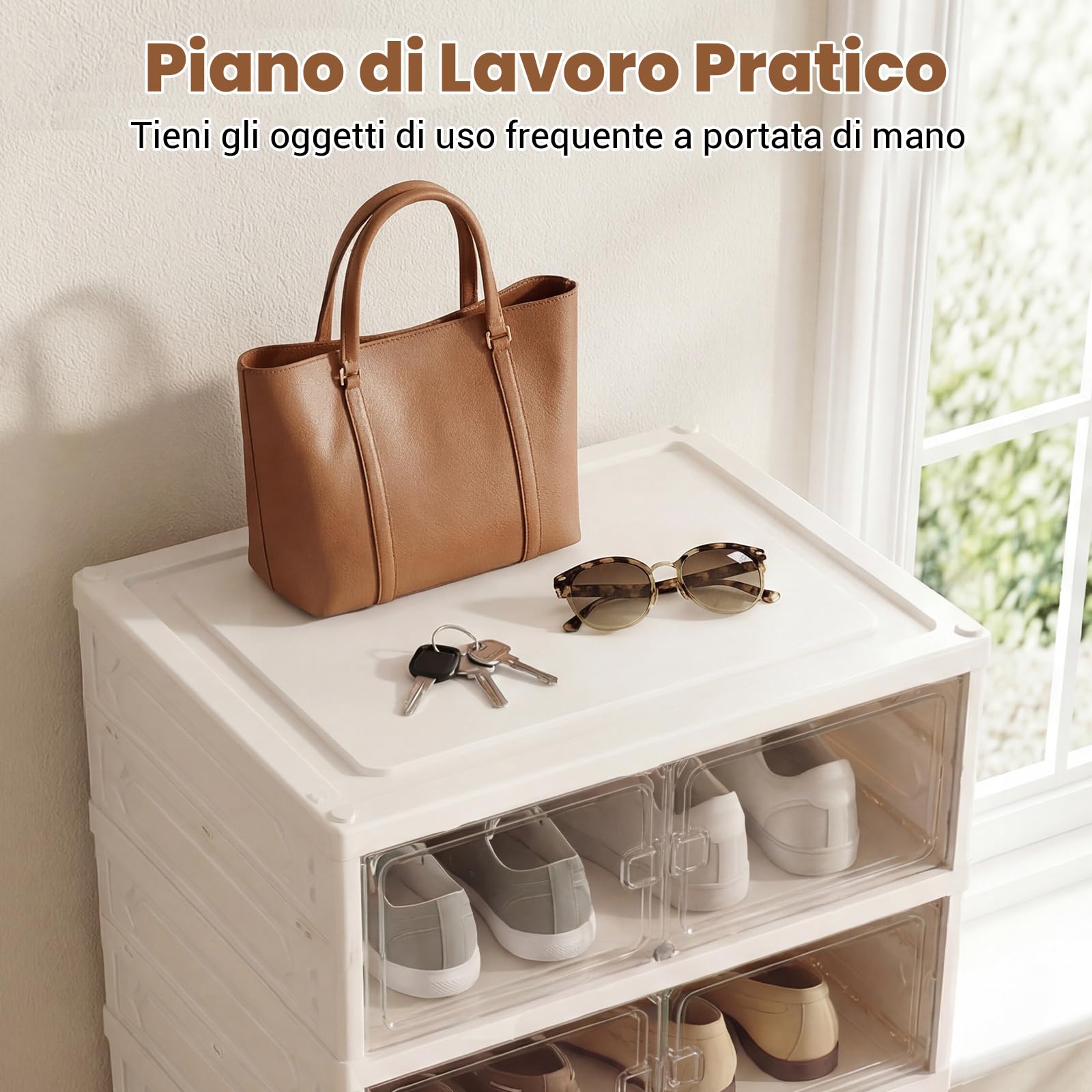 COSTWAY Scatole per Scarpe, Portascarpe Pieghevole per 12 Paia con Porta Magnetica Trasparente, Scarpiera per Ingresso Camera da Letto, 45x35x117 cm