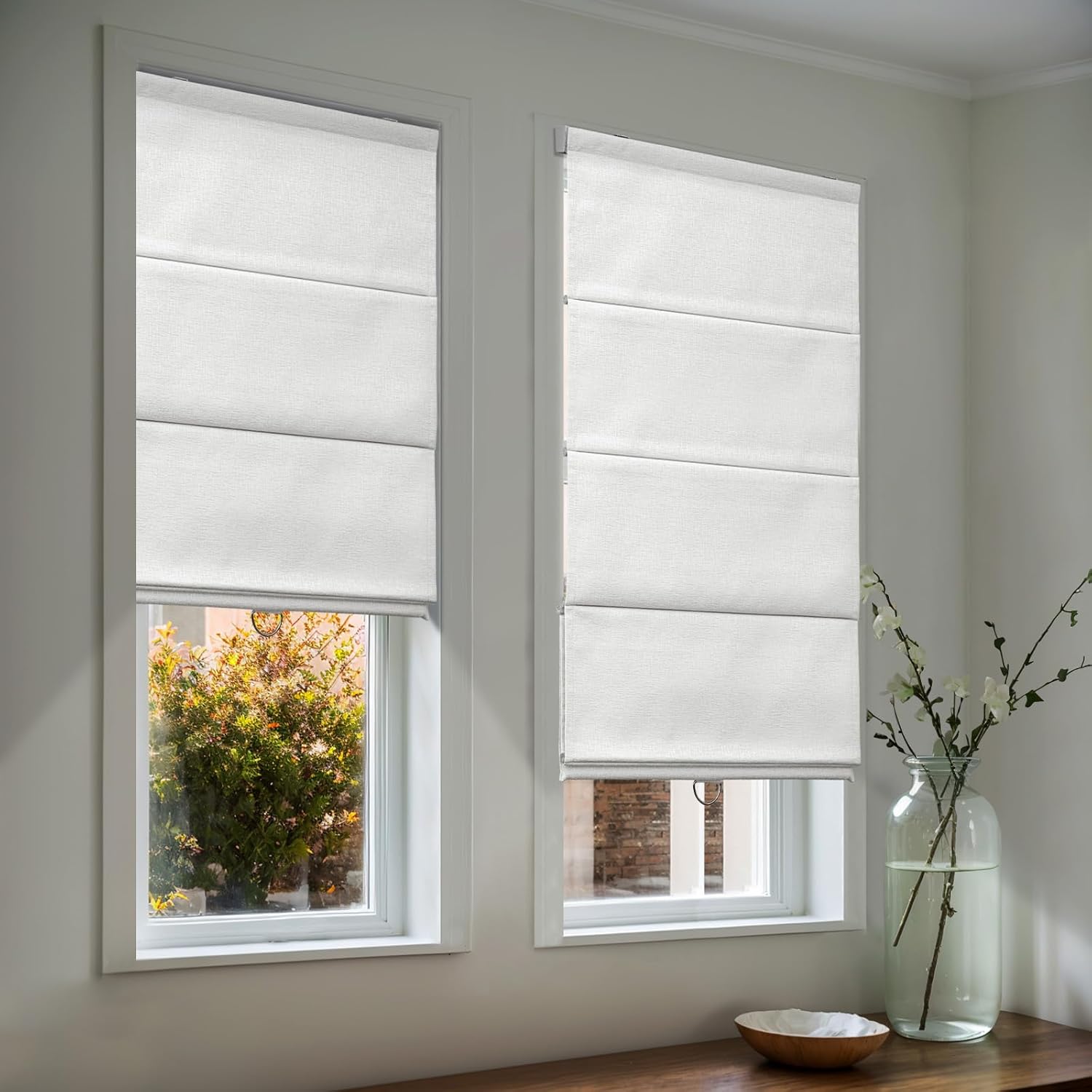 MiLin Blackout Roman Shades for Indoor Windows - Room Darkening Outside Mount Fabric Roman Shades for Windows, Thermal Insulated Roman Blinds (Blackout-Off-White, Custom Size)