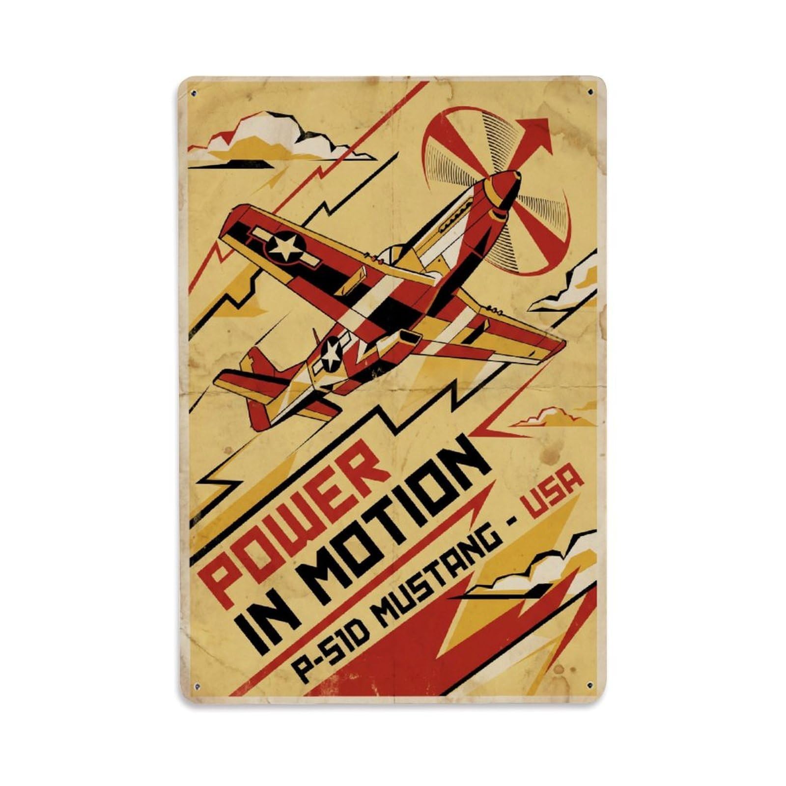 Futurist Speed P-51D Mustang Fighter Aircraft Metal Tin Sign Plaque Wall Decor for Cafe, Man Cave, Club Bar, Office, Home Garden Round Metal Poster 8x12Inch