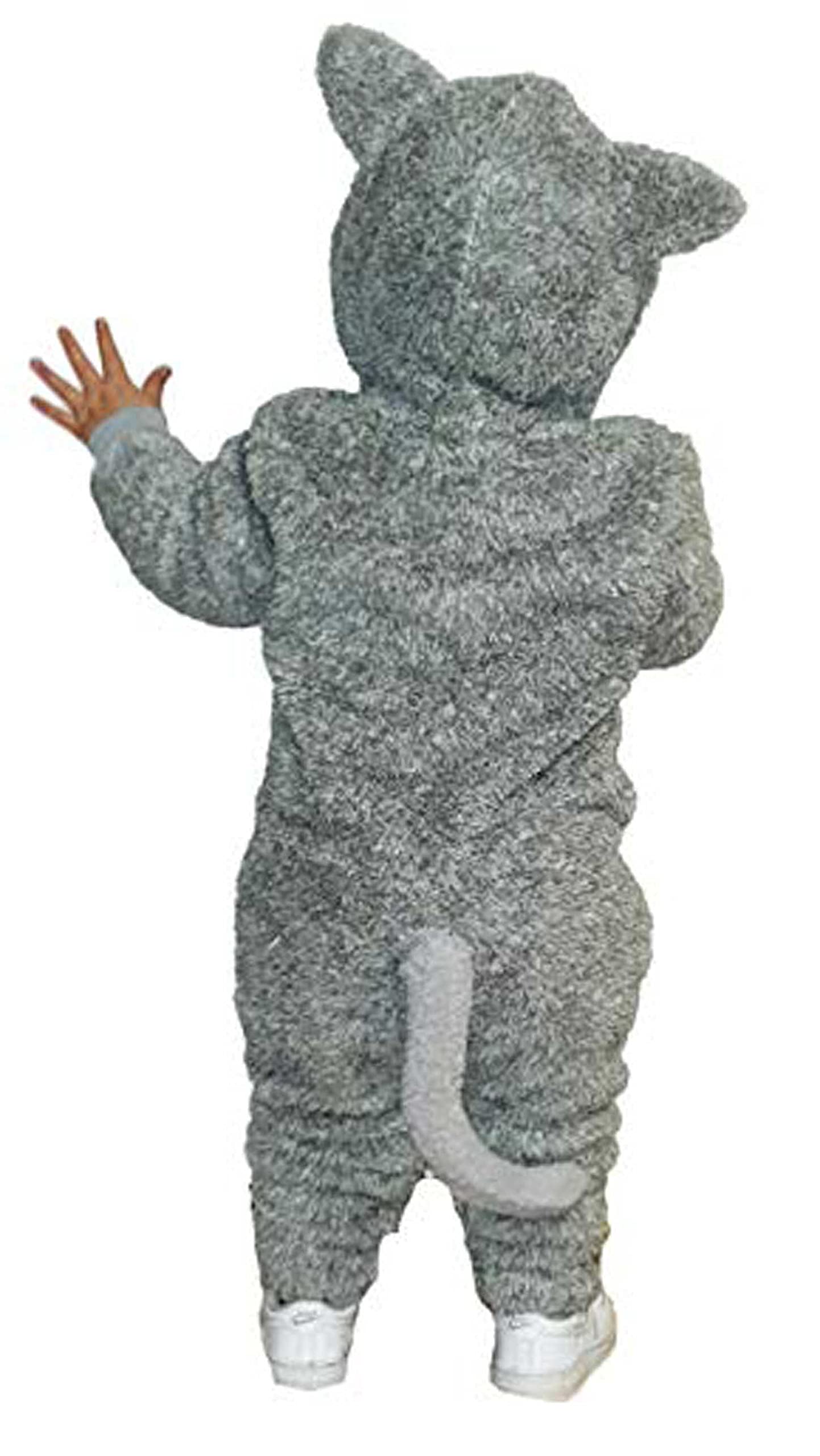Einteiler für Jungen oder Mädchen, flauschiger grauer Wolf mit Schwanz, superweiches Fleece-Kostüm, AllinOne für Kinder, Alter 2–13 Jahre