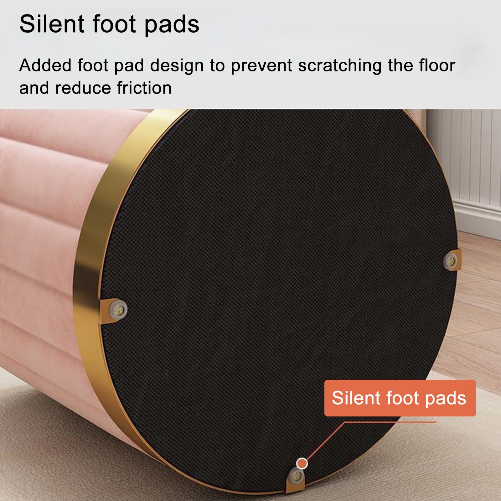 Pouf Contenitore Rotondo in Velluto, Pouf Basso Rotondo in Pelle, Sgabello da toeletta in Spugna, Sgabello poggiapiedi Imbottito con Base placcata Oro per Soggiorno, Camera da Letto o Negozi