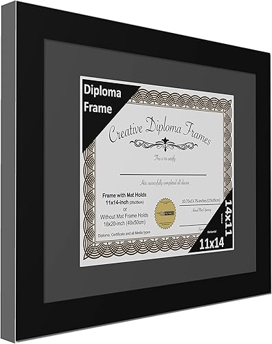 Miniatura 2 de Creative Picture Frames Marco de diploma negro clásico de 14 x 11 pulgadas con paspartú negro con caballete de vidrio y colgadores de pared