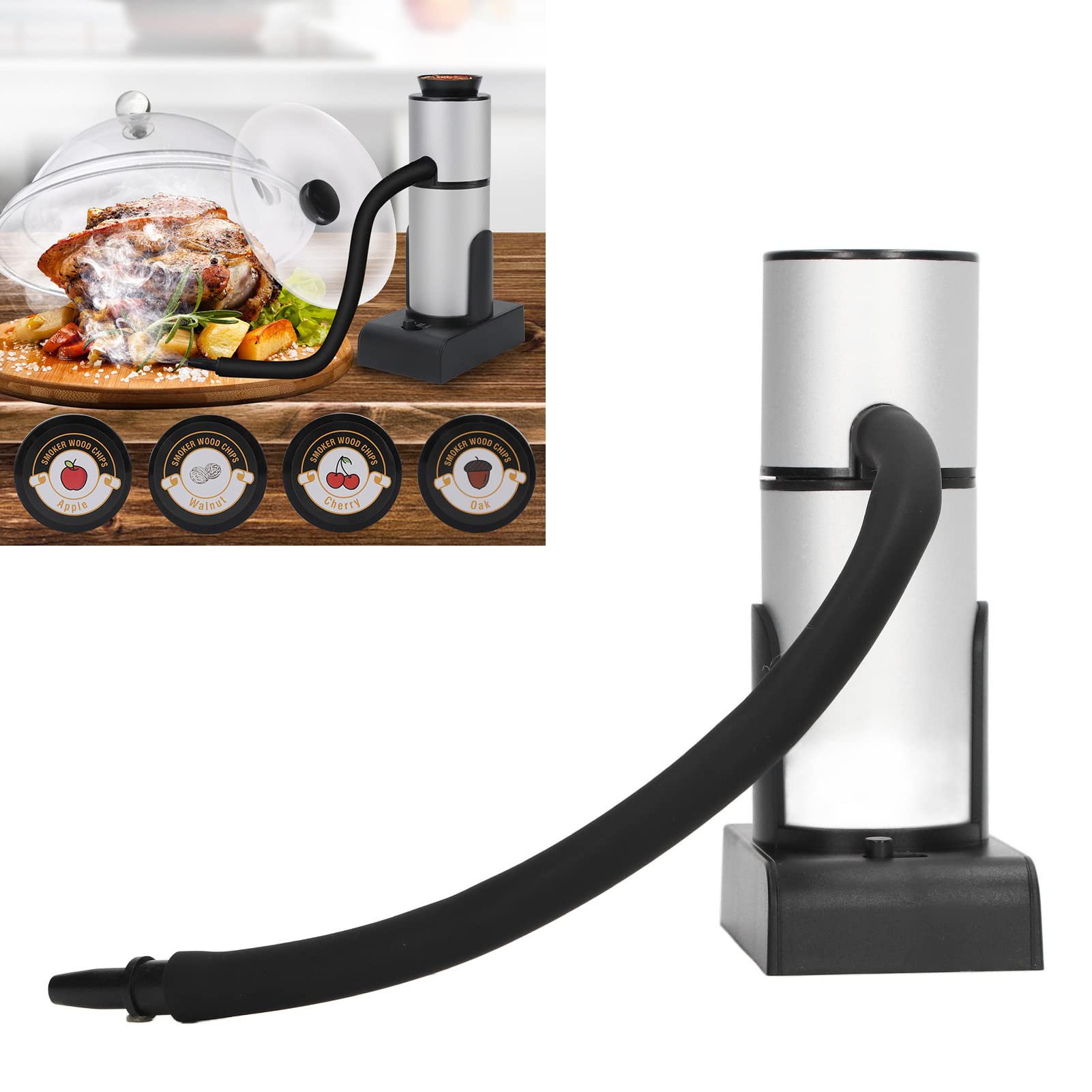 Jeffergarden Infusore per Fumo di Legno Portatile, Affumicatore per Cocktail in Lega di Alluminio e Zinco con 2 Ingranaggi per Fumo, Affumicatore Portatile Rimovibile per Carne, Formaggio, Dessert,