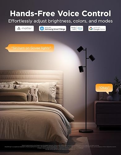 Miniatura 5 de Lámpara de pie Govee en forma de árbol compatible con Matter, 3 luces giratorias con tecnología LuminBlend, lámpara de pie con 64 escenas dinámicas,