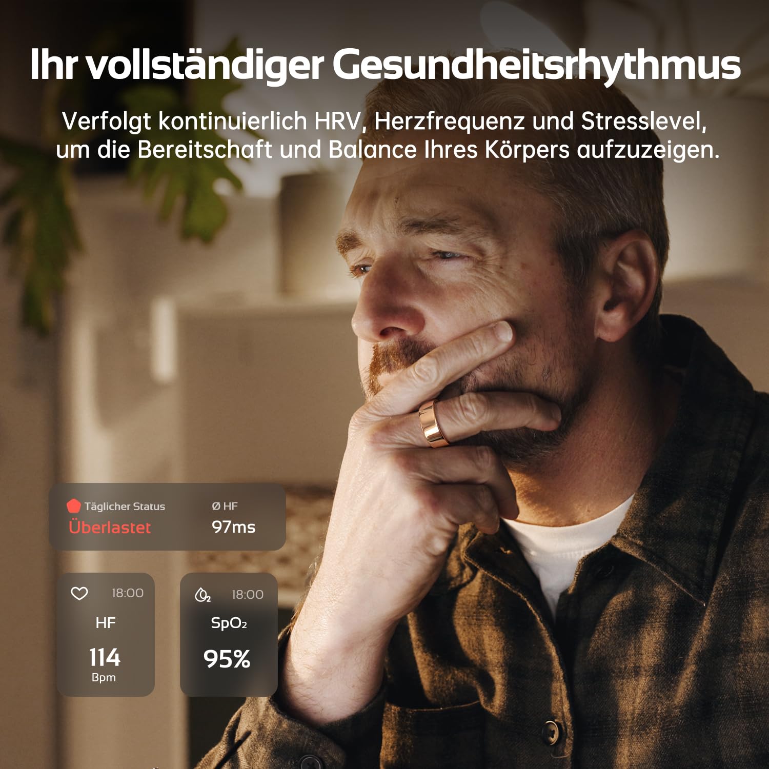 O Ring Smart Ring, Fitness Ring Tracker mit 8–12 Tagen Akkulaufzeit, Schlafüberwachung-Stress-Herzfrequenz-Frauen-Gesundheits Tracker,keine Abonnementgebühren,kompatibel mit iOS & Android,Roségold-9
