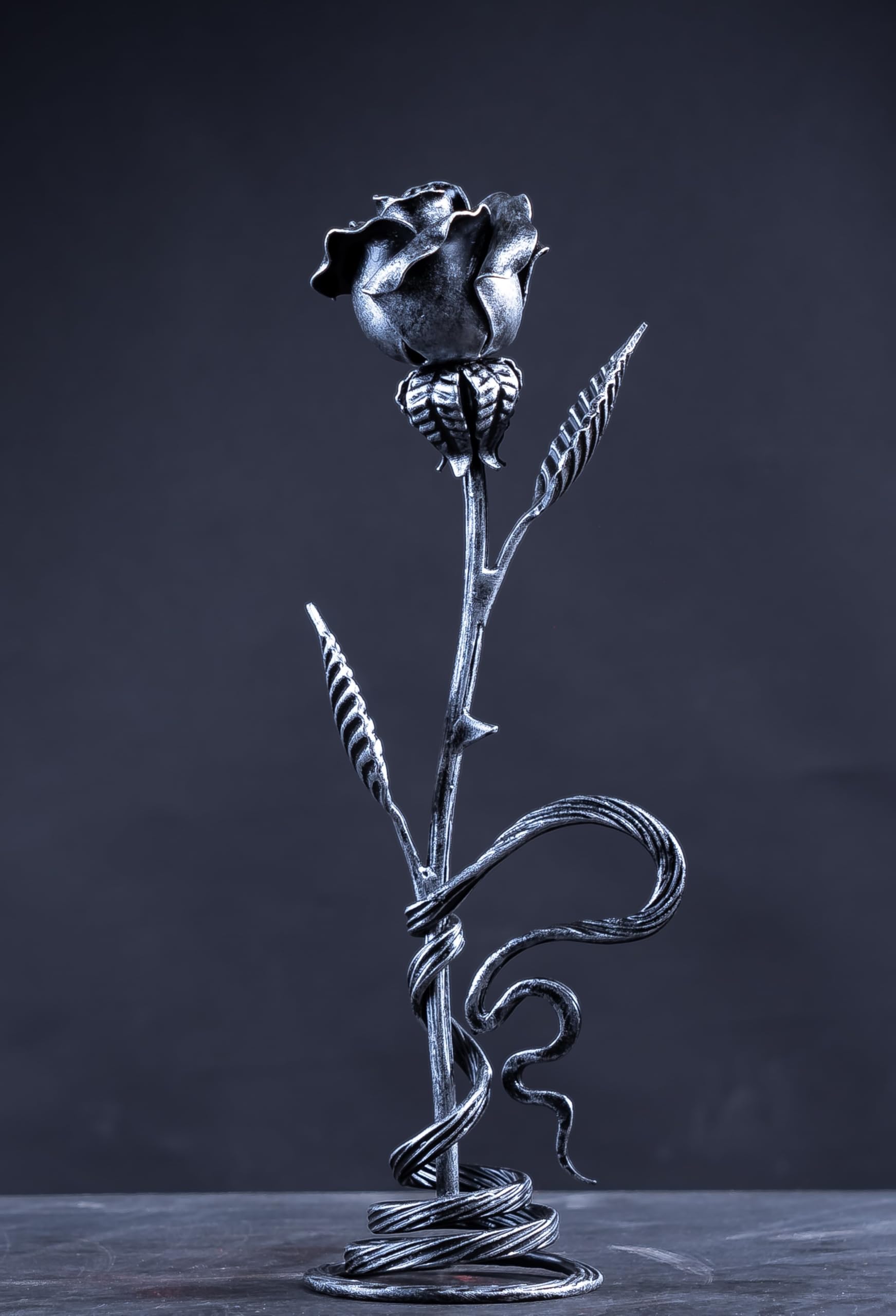 MetalArt Handgeschmiedete Eisenrose + Stahlbasis (Keine Personalisierung)