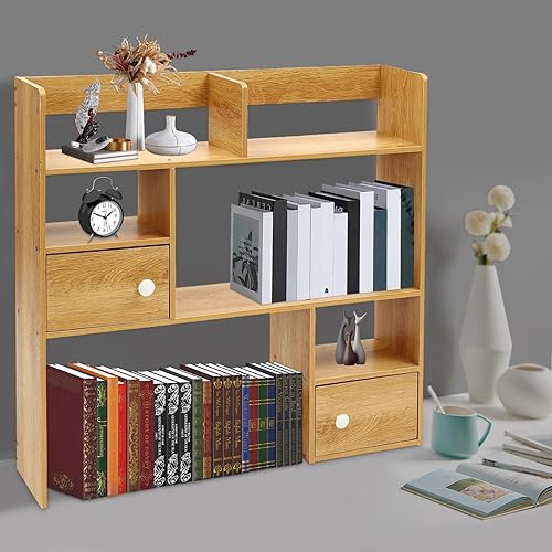 Miniatura 7 de Kreiaoer Organizador de escritorio de madera, mini estantes de escritorio de oficina, almacenamiento de escritorio expandible, estantería de
