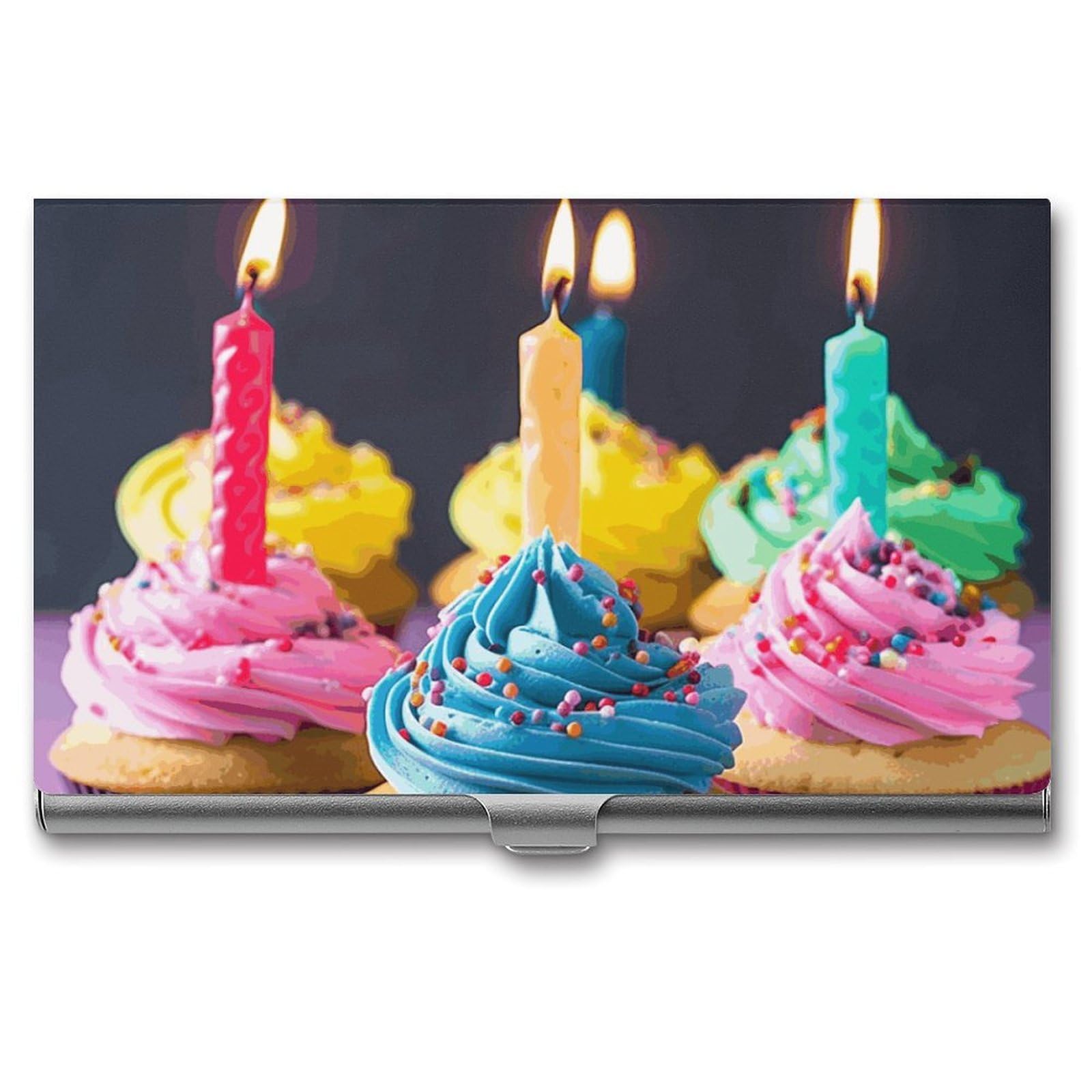 JTREHY Colorful Happy Birthday Cupcakes Business Card Case Convenient to Carry Business Card Dispenser Durable Not Prone to Wear And Tear Business Card Holder for Men & Women