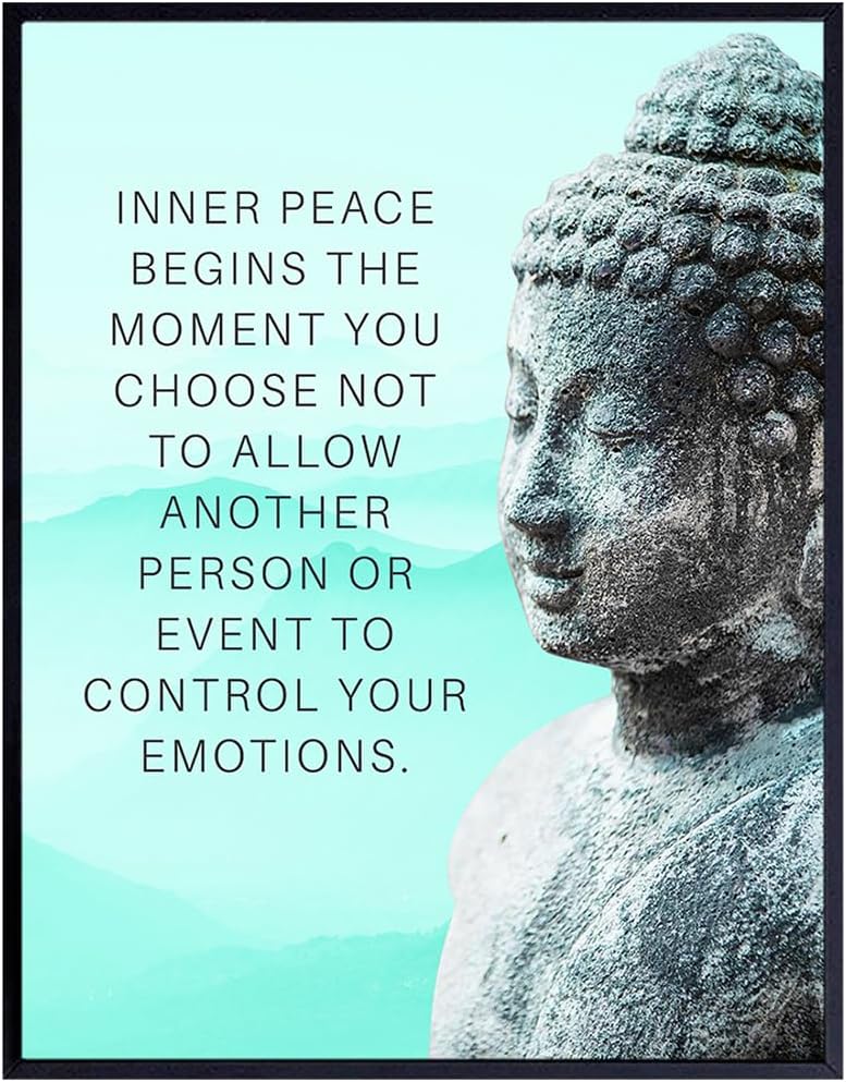 Buddha Art 11×14 – Inspirational Meditation Spa, Yoga, Meditation Room Decor – Motivational Quotes Zen Wall Art – spiritual New Age Gifts for Women – Teal Blue Positive Quotes – Motivation Inspiration