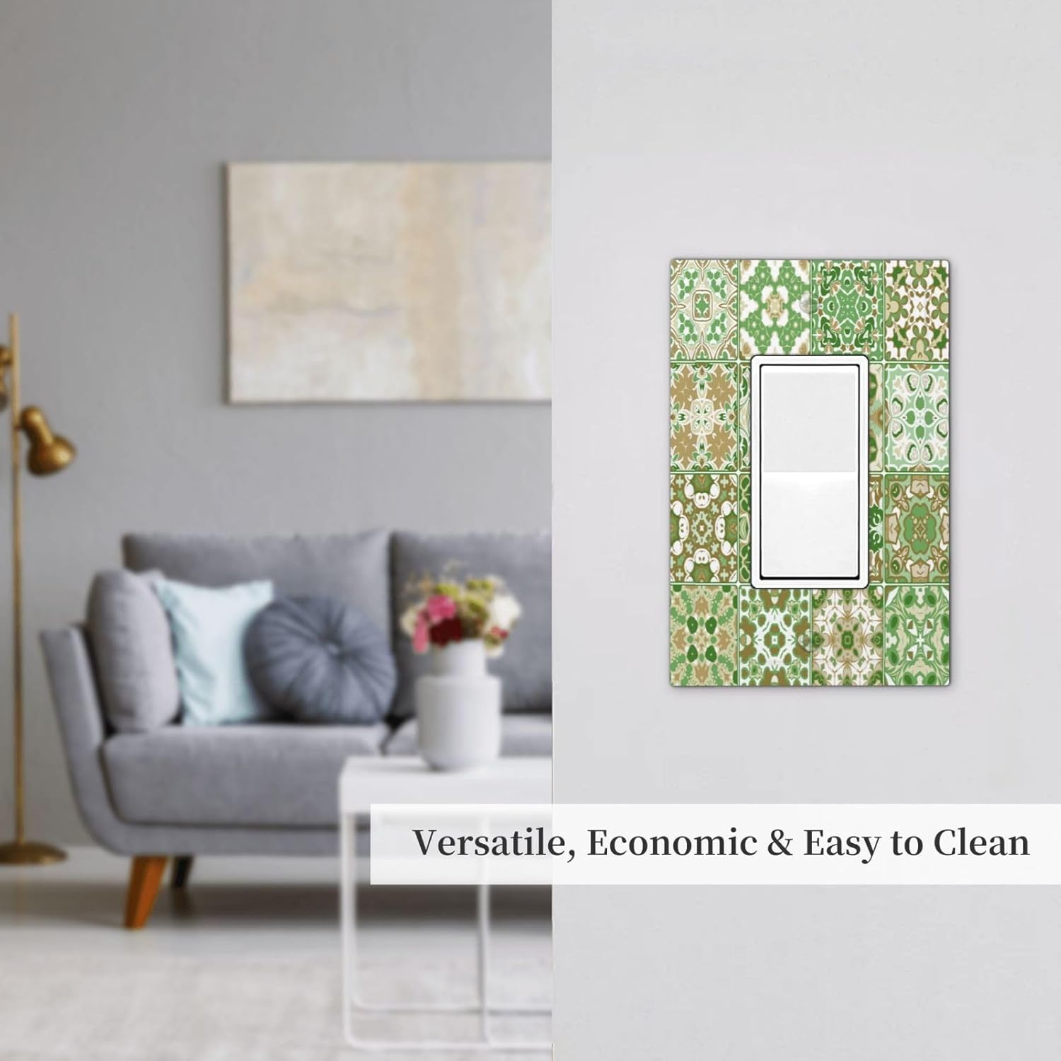Light Switch Cover Plate Vintage Boho Green Talavera Moroccan Botanical 1 Gang Single Rocker Outlet Covers Decorative Switch plates Electrical Socket Covers for Kitchen Livingroom Decor