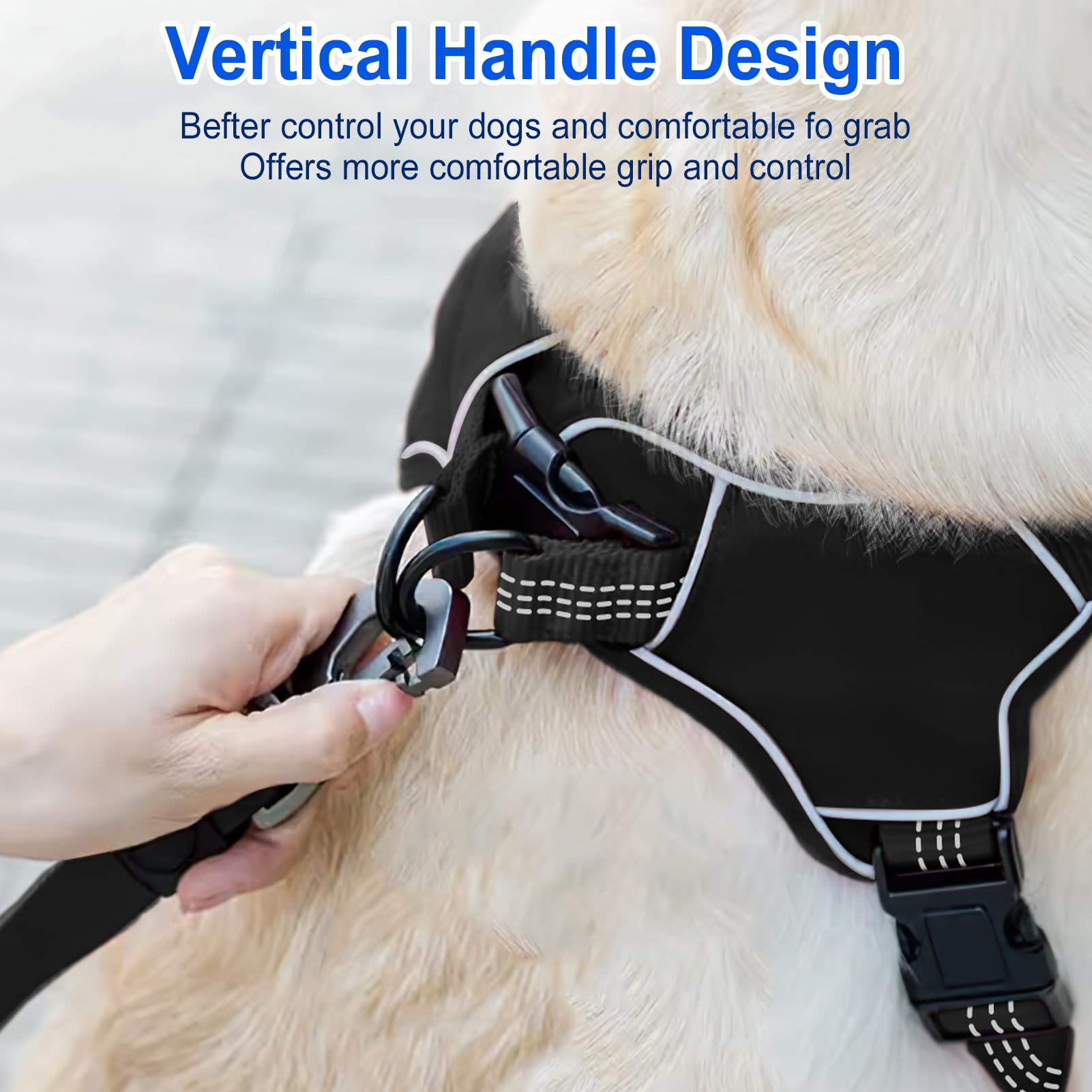 YiGeY Dog Harness Large Dog No Pull Pet Harness, Adjustable Soft Padded Pet Vest Harness for Easy Walking with Reflective Strips, Front Clip Easy Control Large Breed Dog Stop Pulling Black - Image 4