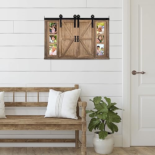 Miniatura 6 de Excello Global Products Pizarra de madera rústica con cuatro fotos escondidas de 4 x 6 pizarra magnética grande montada en la pared, perfecta para