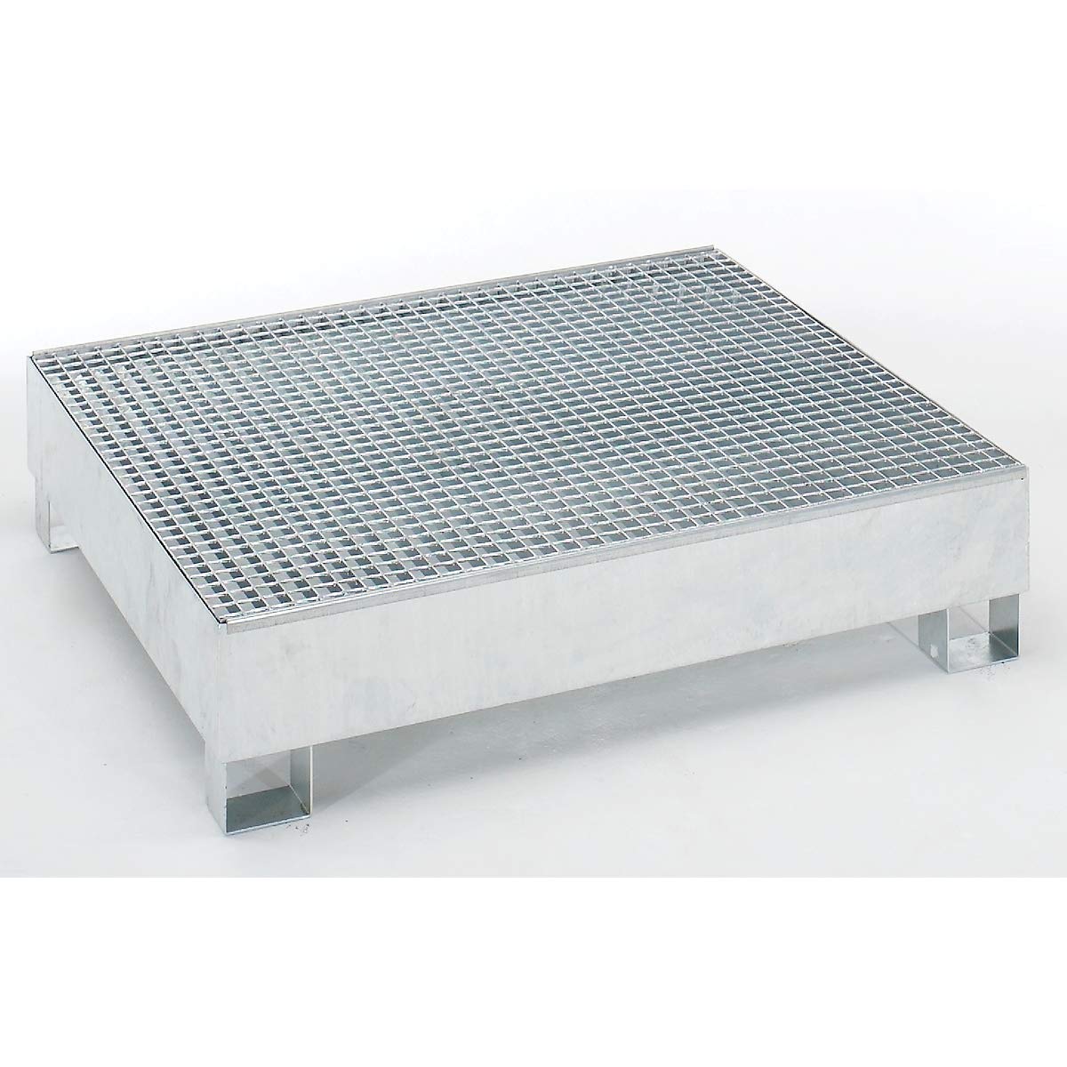eurokraft | Stahl-Auffangwanne für 200-l-Fässer | LxBxH 1200 x 1200 x 285 mm | mit Zulassung | Blau pulverbeschichtet | mit Gitterrost