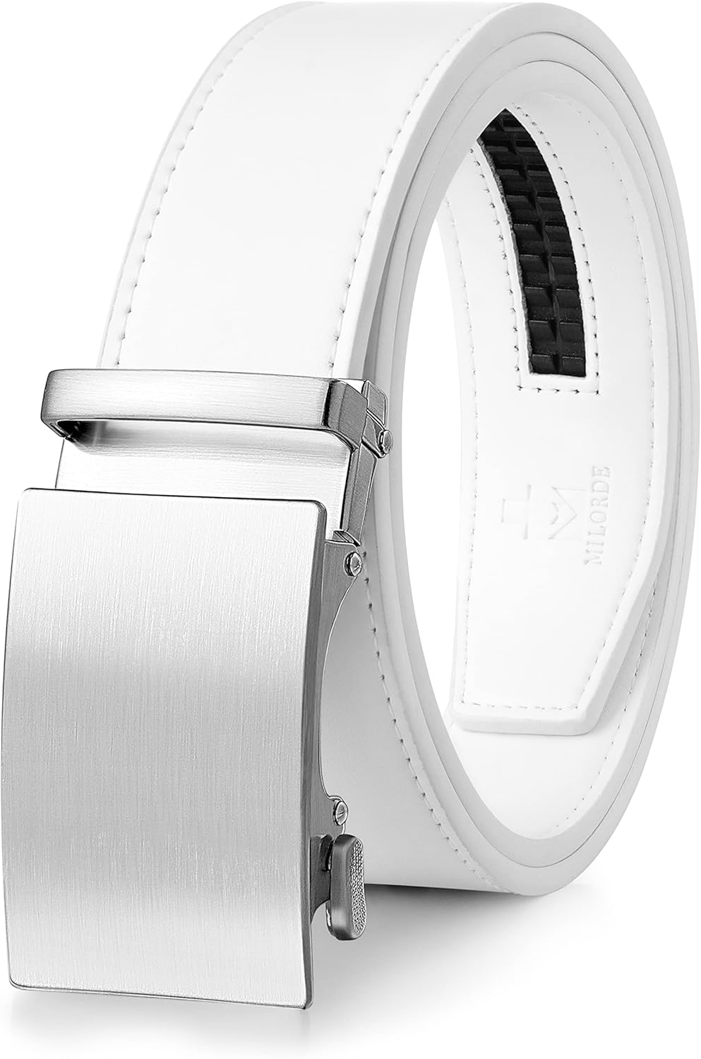 MILORDE Men’s Ratchet Leather Belt for Casual Golf Dress Pants Shirts, Adjustable Fit, Comfortable and Easy To Use （35mm）